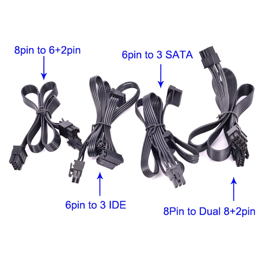 PCIe 6Pin 1 to 3 IDE SATA GPU PCI-e 8Pin to 2 Port 6+2pin Power Supply Cable for Corsair CX850M CX750M CX600M CX500M CX430M,Assembly