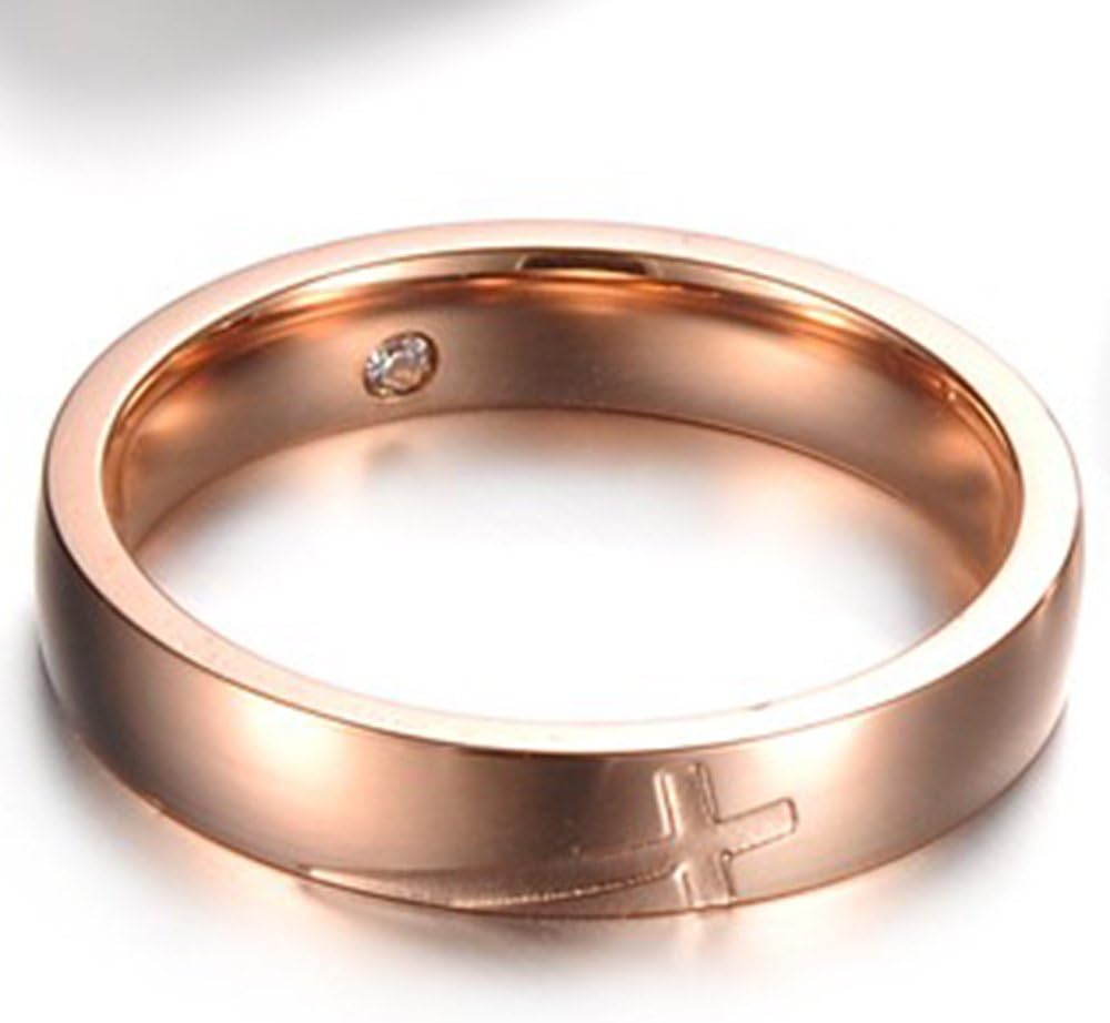 Fashion Month Women 4mm Vintage Stainless Steel Engrave Cross Rose Gold Ring Christian Engagement Wedding Band CZ Inlay - Image 2