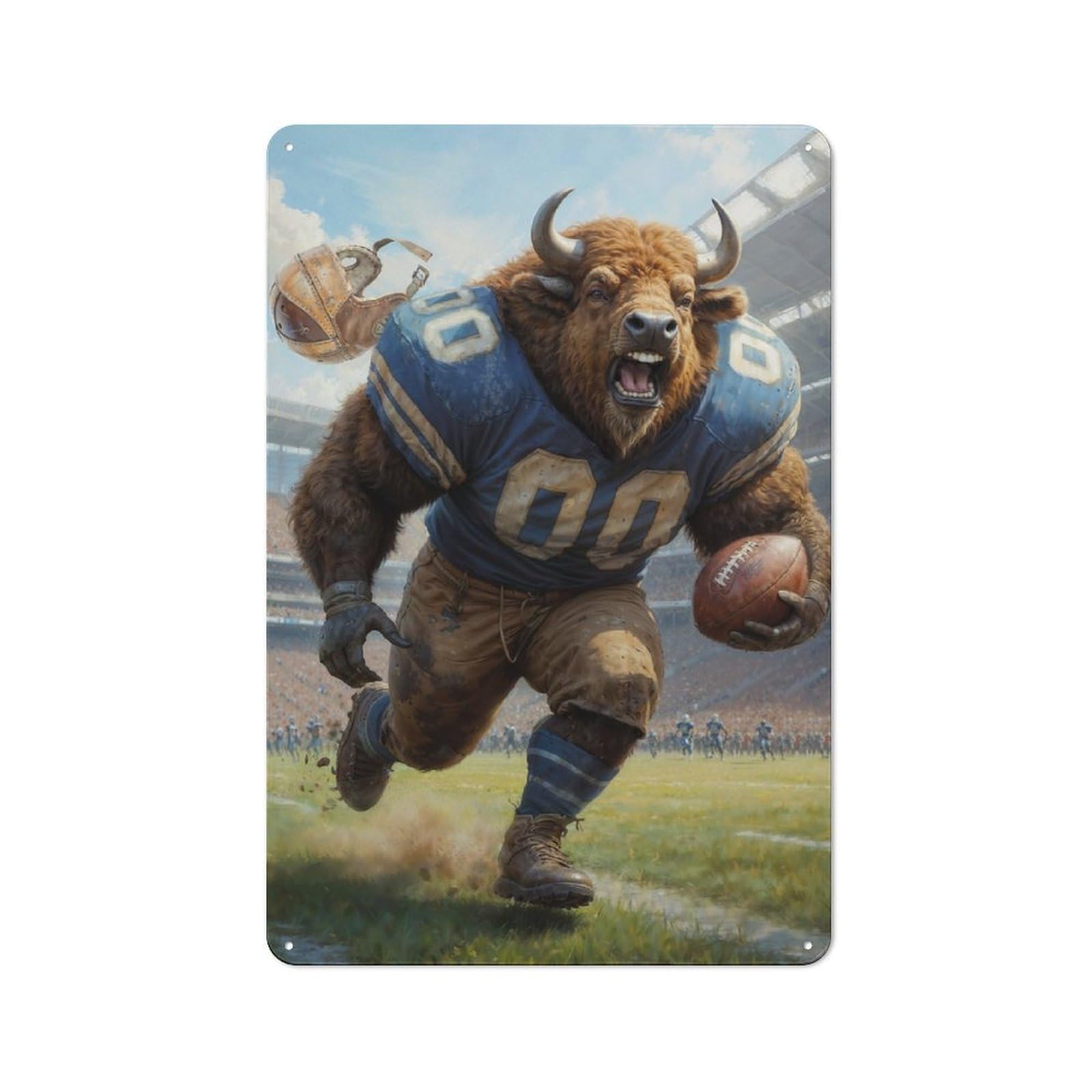 Junmoney Gridiron Buffalo Football Game Room Tin Wall Sign, Wall Decor For Office, Study, Game Room Or Hobby Space, 30X20cm