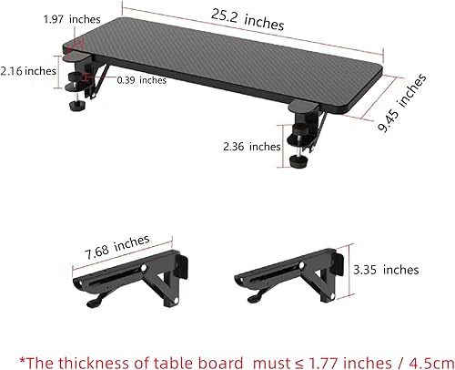 Miniatura 8 de Extensor de escritorio para computadora, 29.5 x 9.45 pulgadas, soporte de codo de brazo de mesa, bandeja plegable para teclado para mesa cuadrada,