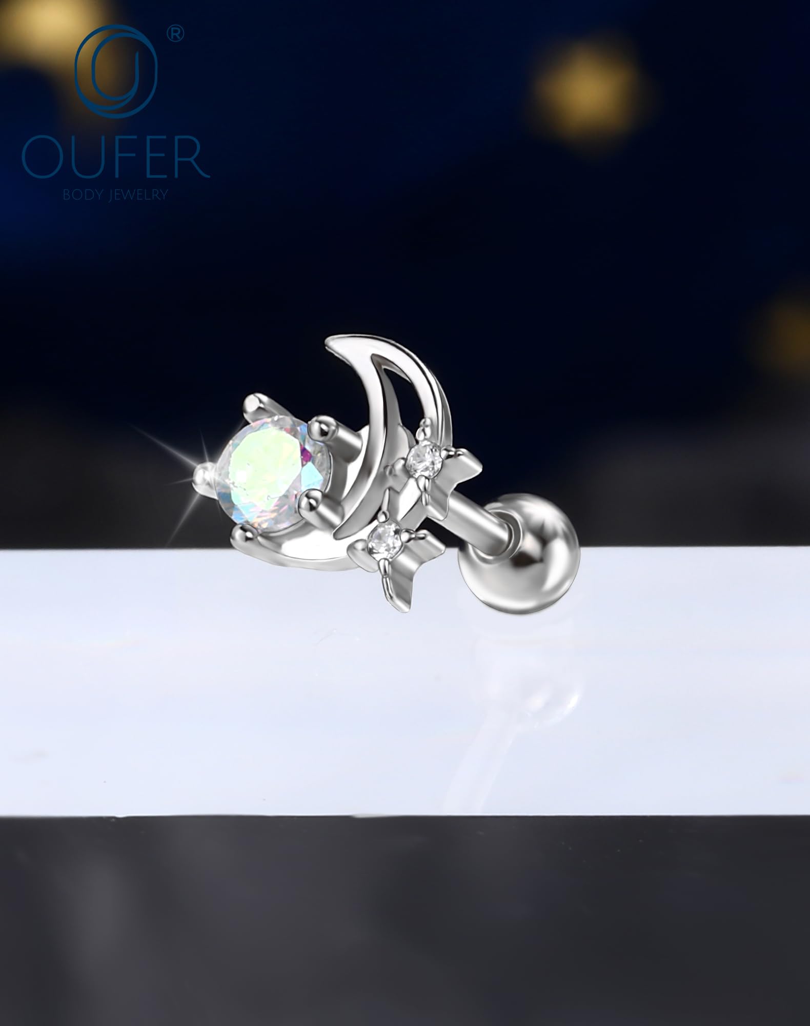 OUFER 18G Helix Piercing Gioielli Argento Sterling 925 Piercing Naso 6mm Luna Stella per Conch Tragus Stud Orecchini Cartilagine Labret Argento Oro per Donna