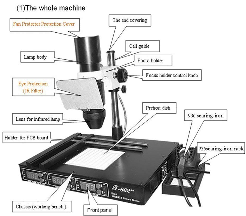 Stacja lutownicza T862++, stacja do lutowania na podczerwień, stacja lutownicza klasy premium, SMD, IRDA, 800 W, zestaw do lutowania, idealna do szkoły, laboratorium, lutowania hobbystycznego,