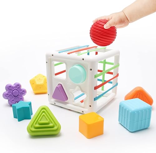 UNIWA Juguetes Montessori para bebés de 1 a 3 años, cubo colorido y forma multisensorial, habilidades motoras finas, juguetes de aprendizaje de