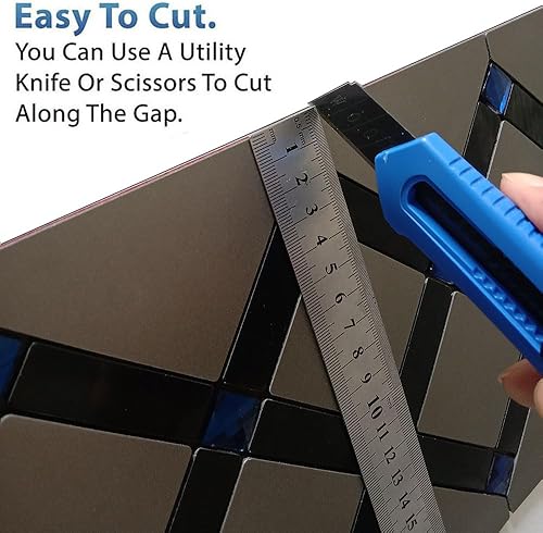 Miniatura 4 de XUANINY Azulejos hexagonales de metal de 40 hojas, azulejos de mosaico de línea de cintura decorativos autoadhesivos, paneles de pared para