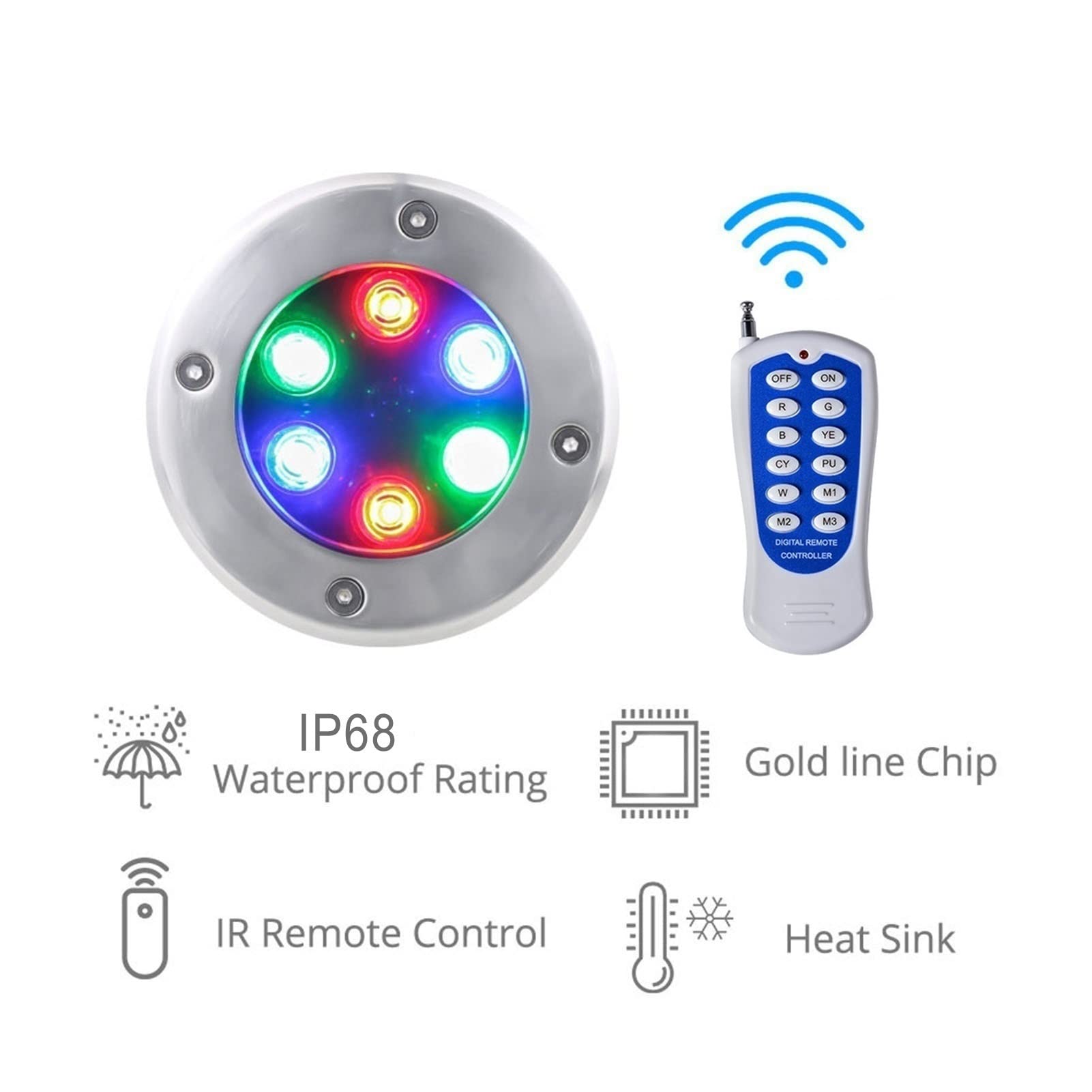 Einbau LED Unterwasserscheinwerfer IP68 Wasserdicht Runde Teichbeleuchtung 24V Niederspannung Edelstahl 304 für Wasserspiele, Brunnenbecken, Teiche, Plätze, Gärten(RGB + Fernbedienung,12W)