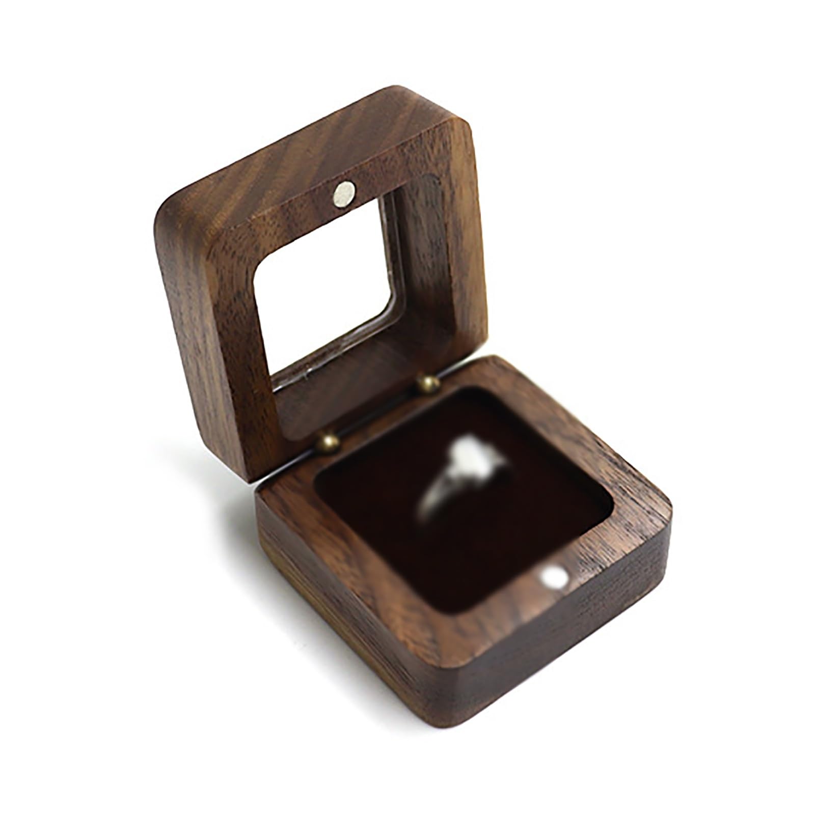 DUMRALBQE Wooden Ring Box Wooden Velvet Lined Box Square Ring for Storage and Placement(Coffee)