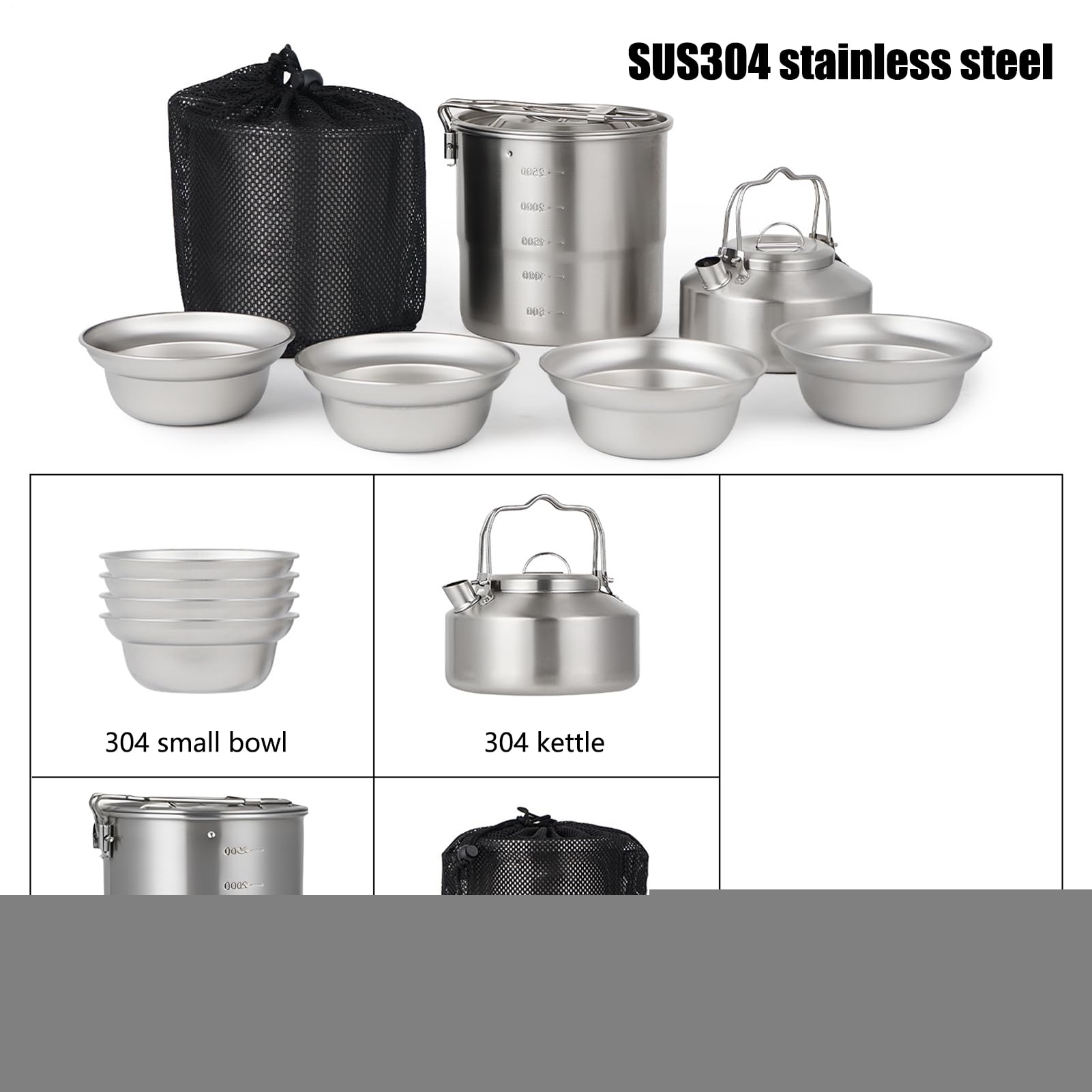 Set di pentole da campeggio, portatile da cucina, kit leggero, per sopravvivere e leggere, design compatto impilabile per adulti, famiglia e viaggi, Hiking Picnic Backyard Adventure