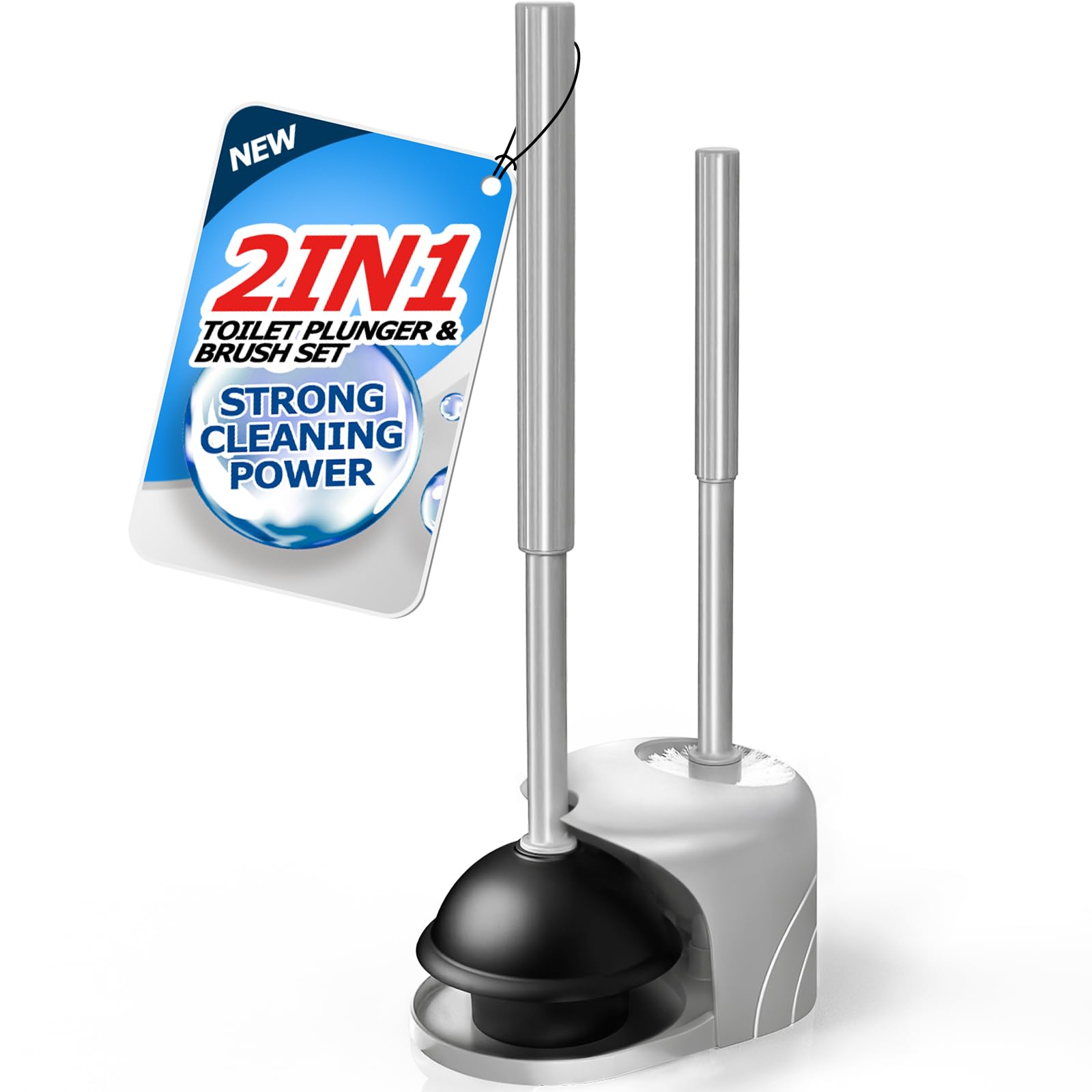 Denvlex 2 in 1 Toilet Brush and Plunger Set, Extended Handle Plunger,Toilet Bowl Brush Plunger Set,Bathroom Cleaning Tools,Cleaning Brush,Cleaning Supplies,Toilet Brush Plunger Combo,Dark Grey