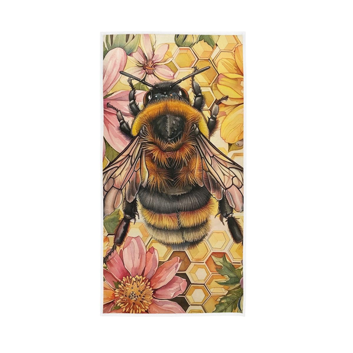 HUYGD Bee on Honeycomb Flower Guest Hand Towels for Bathroom, Hand Towel for Bathroom, Shower, Hotel, Spa 15 x 30 Inches
