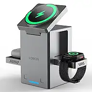 LOBKIN Wireless Charging Station for Apple - 3 in 1 Charger Stand Multiple Devices, Foldable Intelligent Magnetic Charger Dock for iPhone 16/15/14/13, Airpods, Apple Watch
