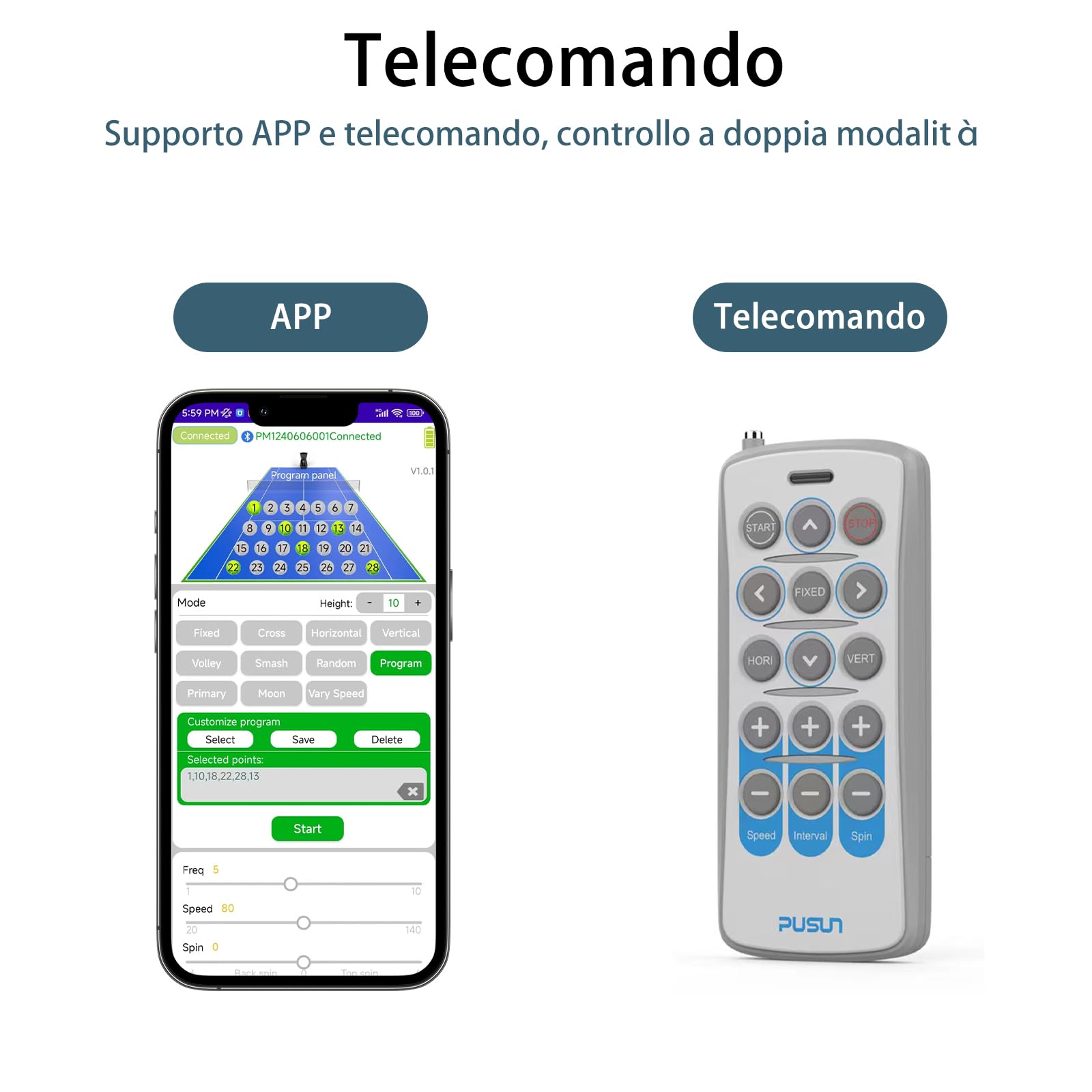 PUSUN PT-Max C Lanciapalle da Tennis Automatico Professionale, App e Telecomando, 28 Zone di Lancio, 26 modalità di Allenamento, velocità Regolabile, Trainer per Principianti e Professionisti