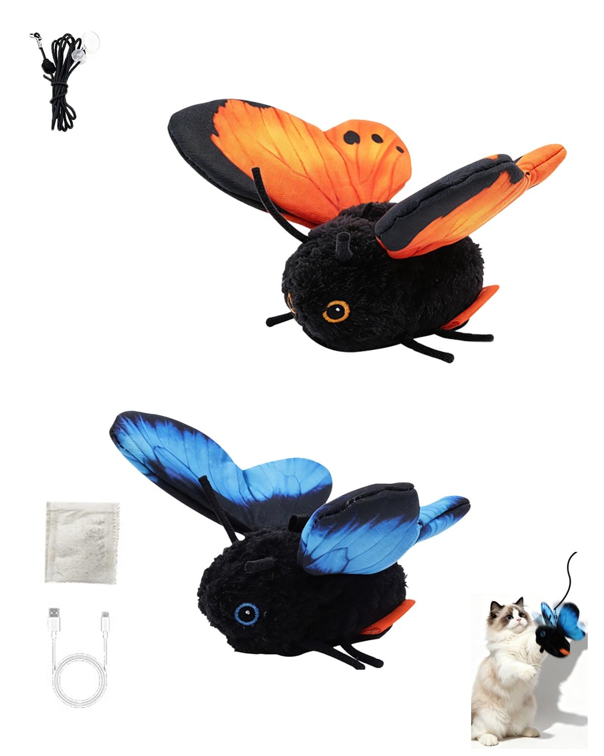 Smart Sensing Flapping Butterfly Toy for Cats Rechargeable Interactive