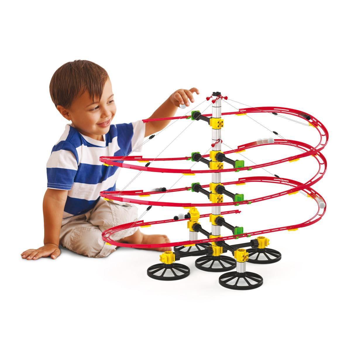 Quercetti Skyrail Suspension Basic 7-14 Anni Pista Biglie per Bambini fino a 5m Circuito 3D Percorso Biglie Giochi Stem 7 Anni 8 Biglie Basi e Tiranti Giochi Bambino 8 Anni Maschio Giochi Educativi