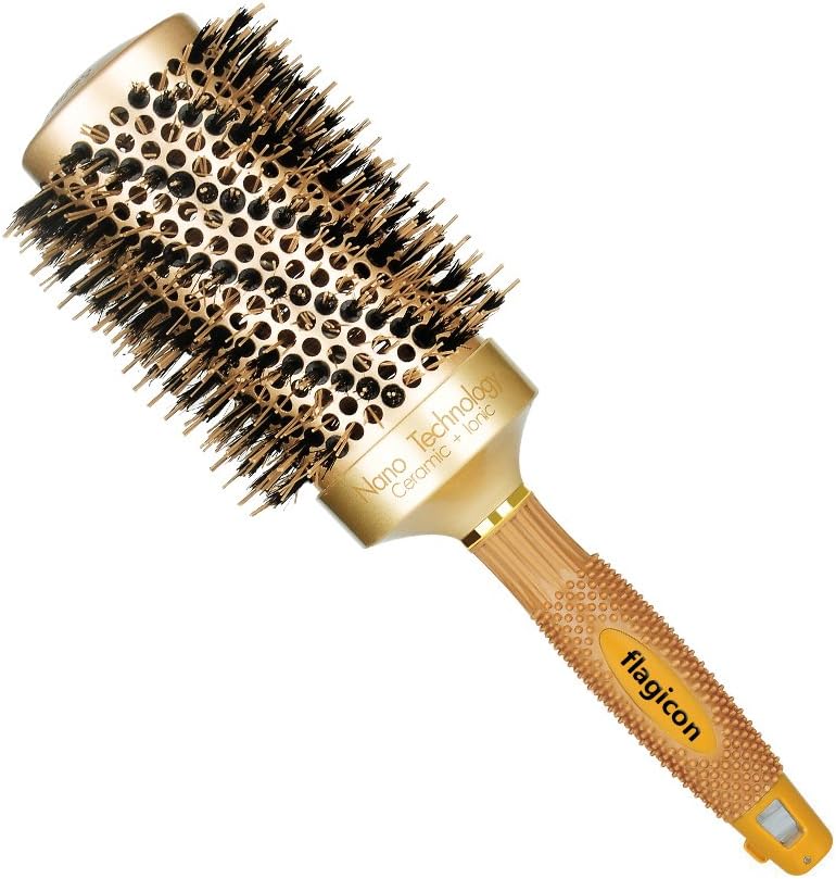 Round Hair Brush Nano Thermal Ceramic Barrel with Natural Boar Bristles for Blow Drying, Styling, Curling, Straightening, Protecting Hair, Increasing Hair Volume & Shine, Ceramic Ionic Hairbrush 32mm