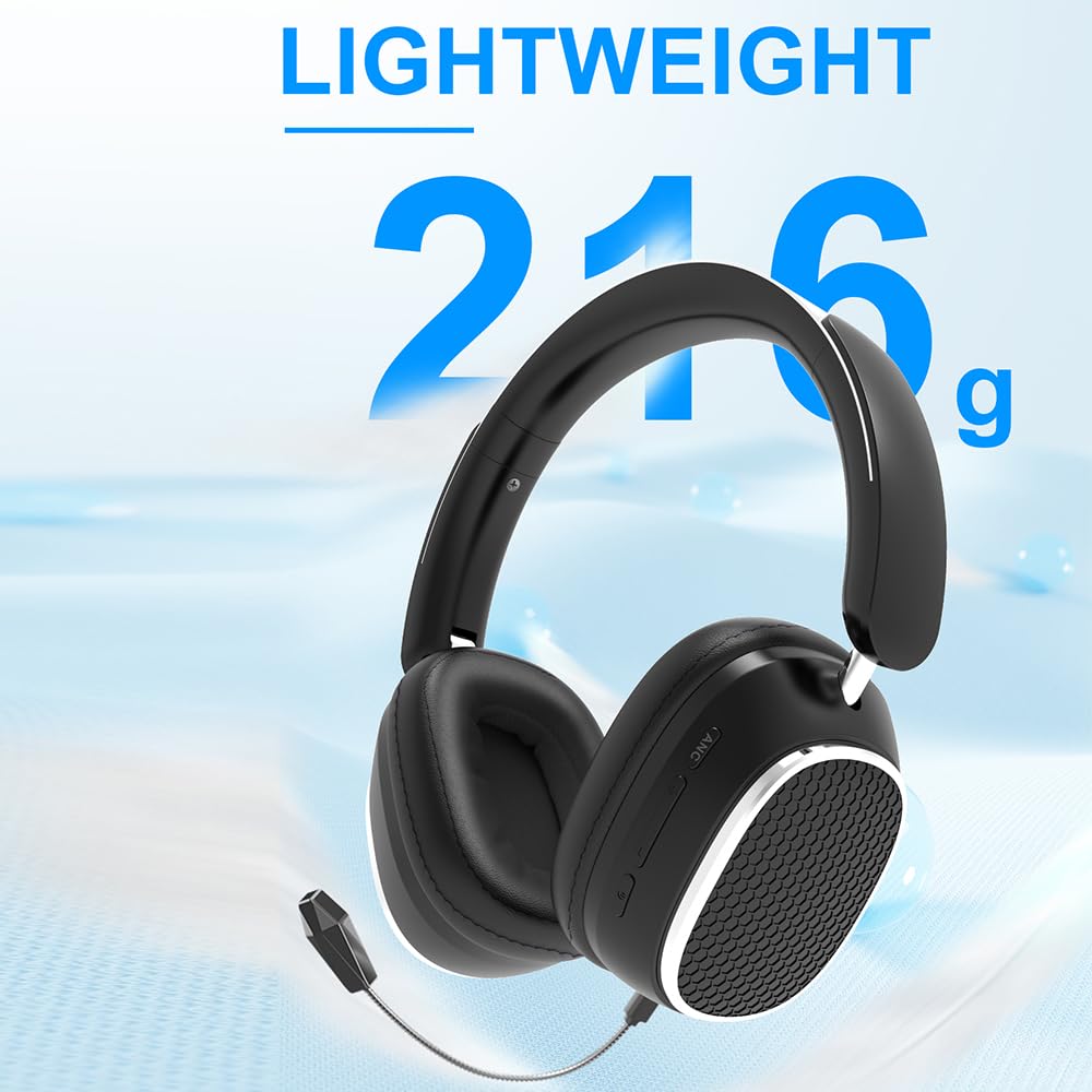 IHAO Premium Wireless Bluetooth 5.3 Over-Ear Headset with Active Noise Cancellation Foldable Rotatable Design Lightweight Comfort Dual Device Connectivity and Detachable Gaming Mic-M12 Black