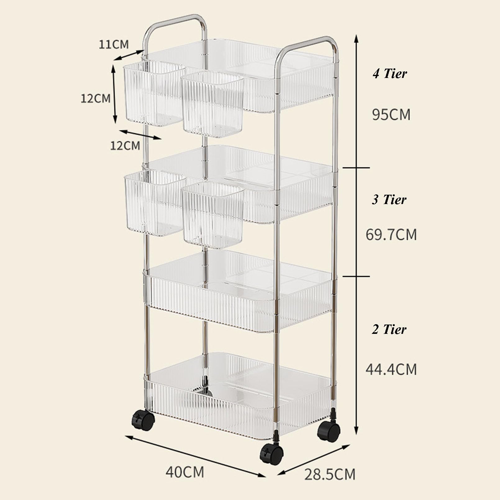Rollwagen, Küchenwagen Schmale Rollwagen Transparent Nischenregal Auf Rollen für Küche, Bad, Waschküche, Schlafzimmer, schmale Plätze, Kunststoff mit Griffen