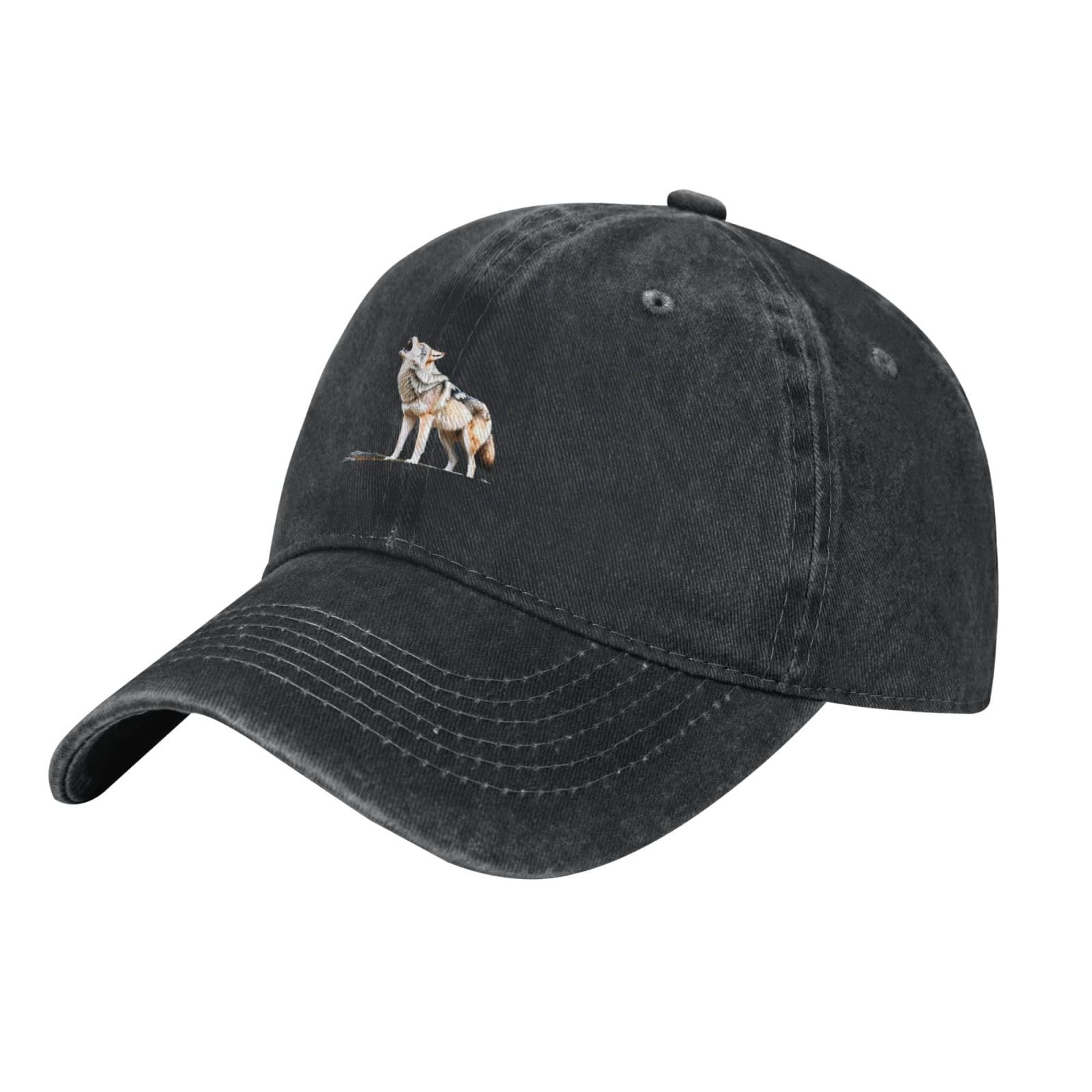 MKGOHLG Black The Lonely Wolf Printed Washed Cowboy Baseball Cap for Adults - Stylish and Breathable Hat