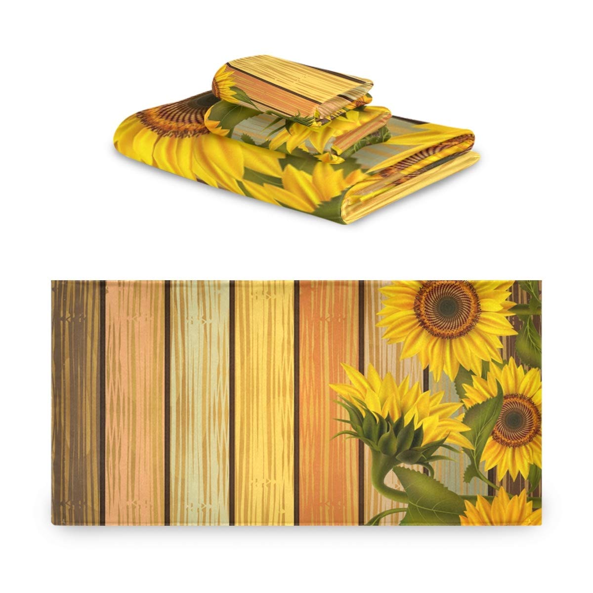 MNSRUU Ensemble De Serviettes De Bain Vintage En Bois Avec Motif Tournesol - Pour Femme Et Fille