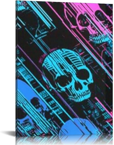 Miniatura 1 de Creowell Skulls Synthwave Cyberpunk Canvas Print, Modern Wall Art for Home Decor, Ready to Hang for Living Room, Bedroom, Office, Bathroom 12x16in