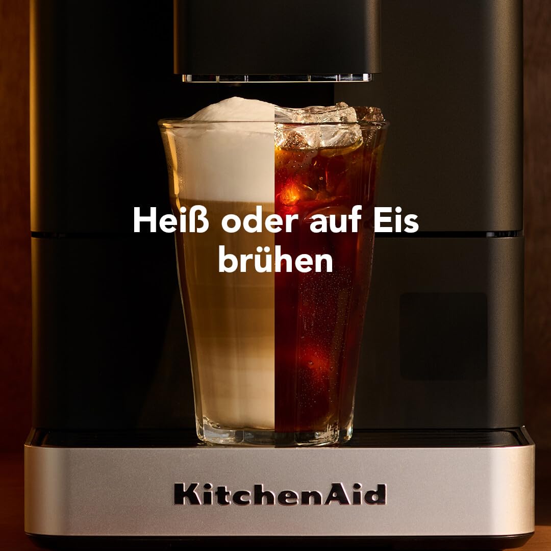 KitchenAid KF2 Kaffeevollautomat 5KES8452 mit Iced Coffee-Funktion, IntelliGrind-Mahlwerk, Panarello-Dampfdüse, LED-Display, 15-18 Bar, Matt Schwarz | Iced Coffee-Funktion, IntelliGrind-Mahlwerk, Panarello-Dampfdüse, LED-Display, 15-18 Bar