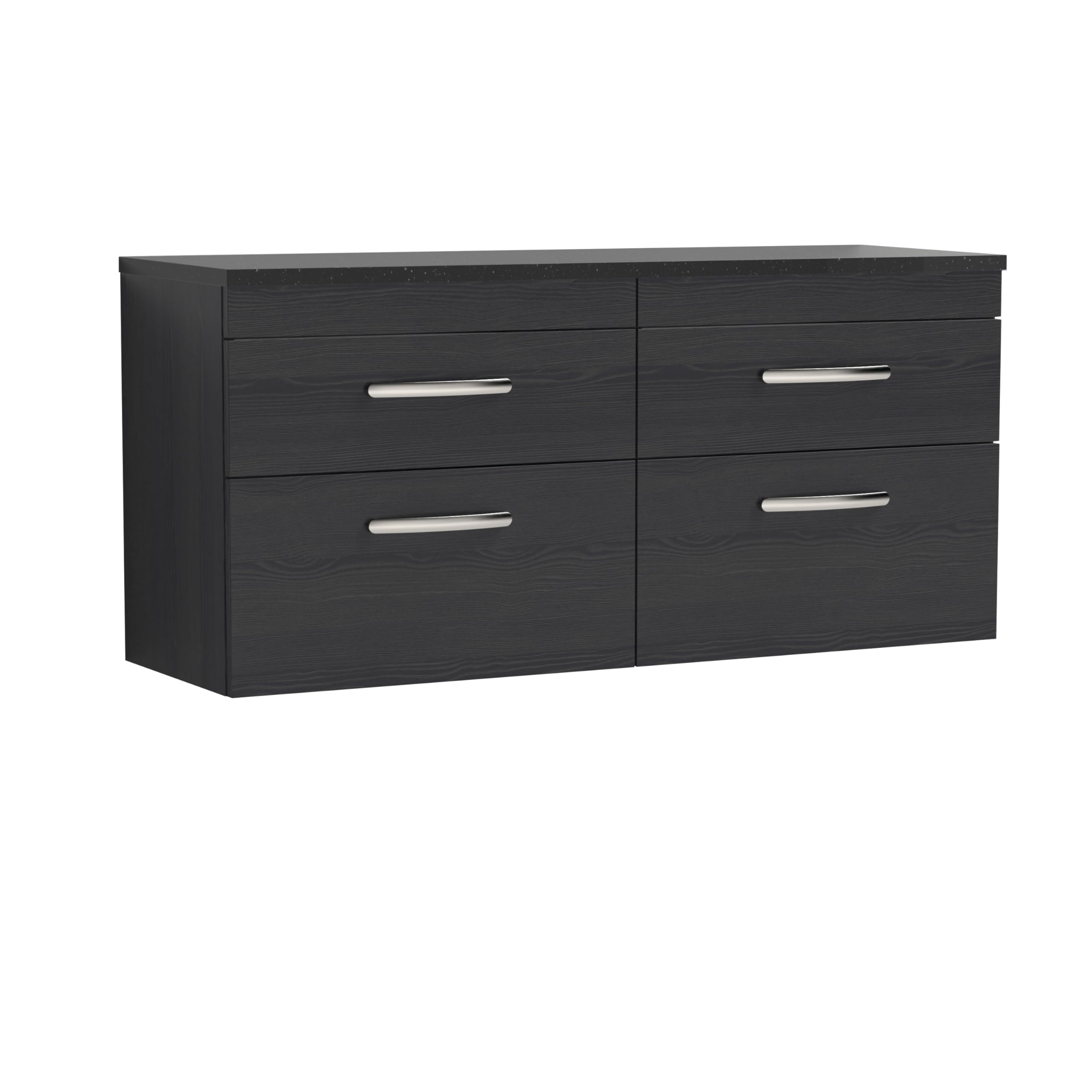 nuie ATH047LSB2 Athena Modern Bathroom Wall Hung 4 Drawer Vanity Unit and Sparkling Laminate Worktop, 1200mm, Charcoal Black Woodgrain