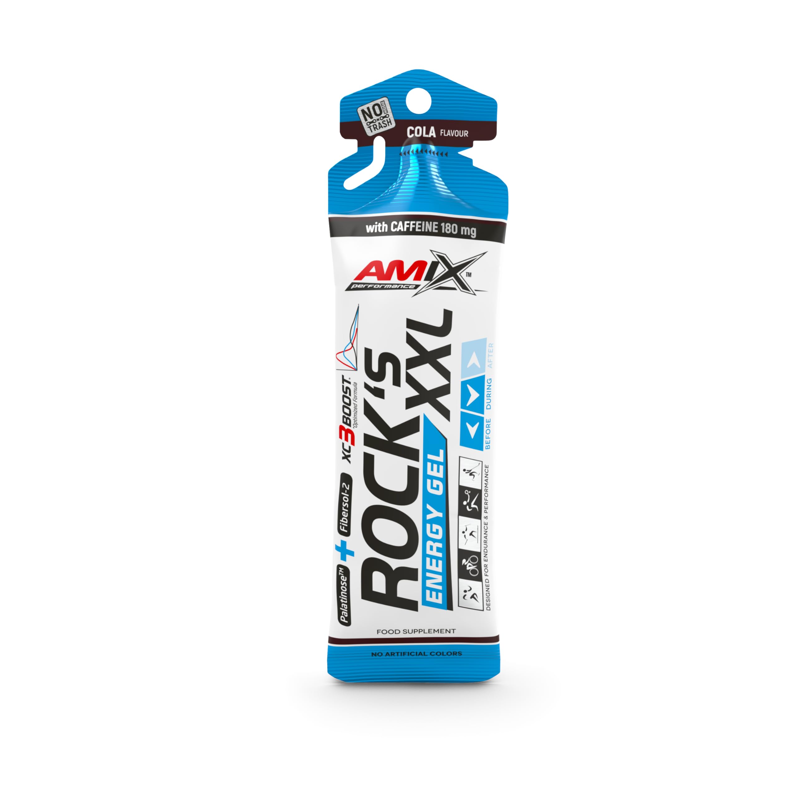 Amix™ Rock‘s Energy Gel XXL – Gel Energético con Carbohidratos, Minerales y Vitamina C – Con Cafeina - Fuente Rápida de Energía para Deportista - Sabor Cola – 24 x 65 g