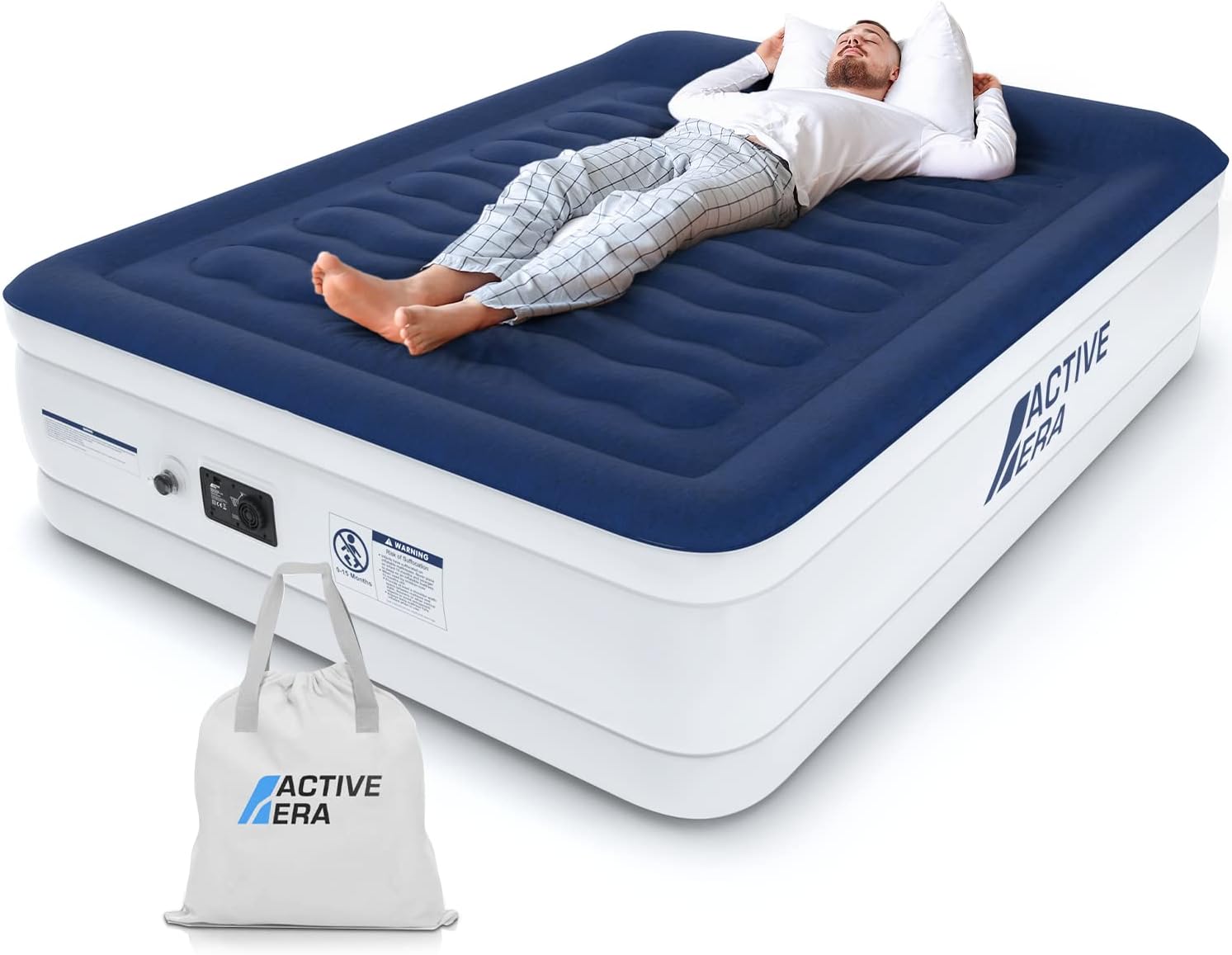 Luxury Queen, High Air Mattress with Built in Pump and Raised Pillow - Elevated Double, with Structured I-Beam Technology, Height 22" Tall Air Bed Queen Size