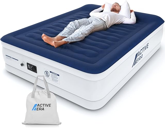 Active Era Luxury King Size Air Bed - Elevated Inflatable Air Mattress, Electric Built-in Pump, Raised Pillow & Structured I-Beam Technology, Height 56cm