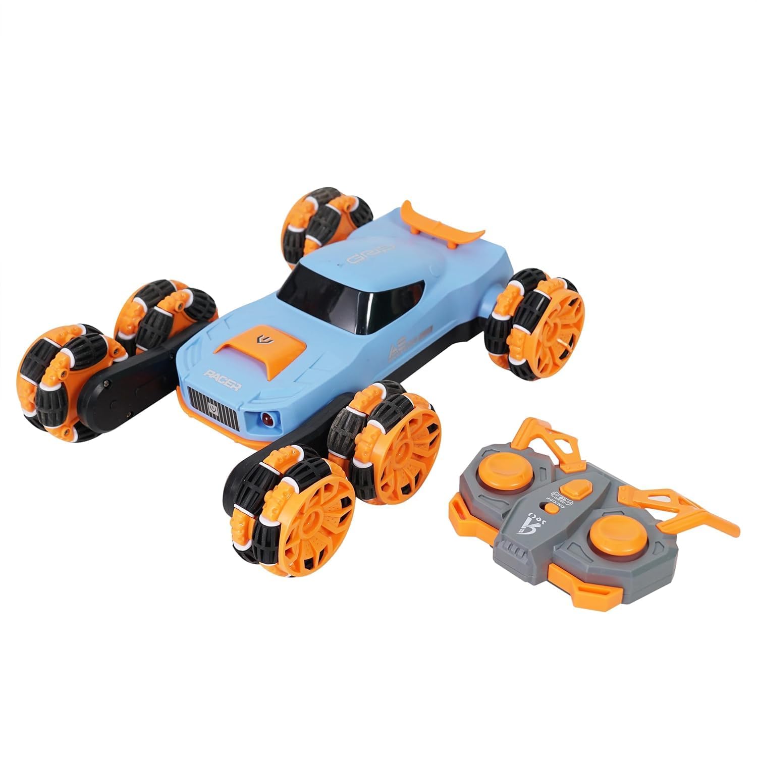 Ruzarth 6-Wheel RC Stunt Car – 360° Rotating Remote Control Drift Car with LED Lights & Music | Double Sided Off-Road Truck | High Speed Rechargeable Toy for Boys & Girls (6+ Years) (Blue)