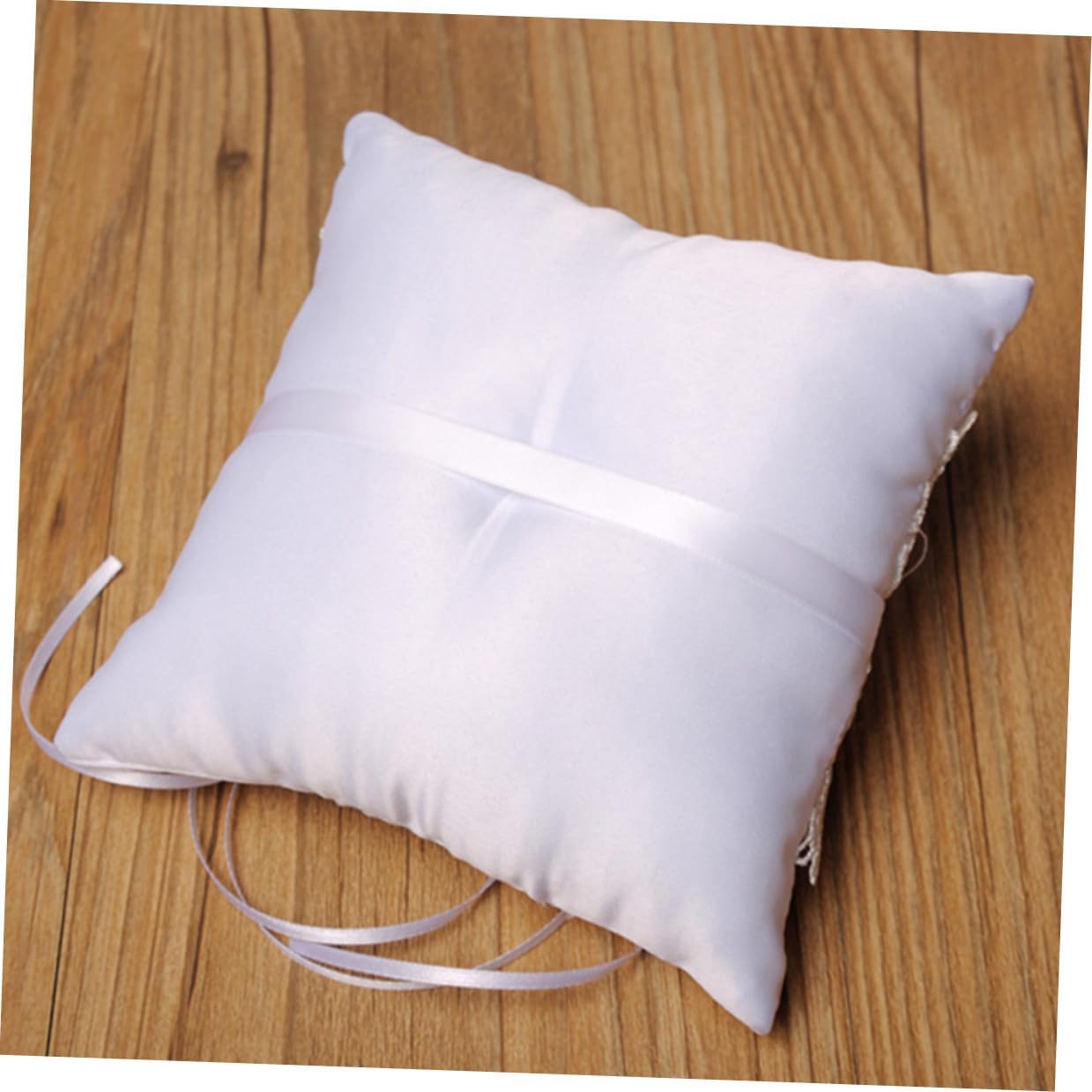 White Lace Double Heart Ring Bearer Pillow Hollow Embroidery Wedding Ring Cushion for Bridal and Flower Girl Decorative Pillow Pearl Accent for Wedding Ceremony