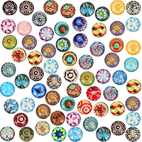 Fennoral Decorative Glass Cabochons Granulated, 200pcs Colourful Printed Craft Dome Cabochons Flatback Mosaic Tile Half Round Glass Cabochons Tiles for DIY Handicraft Jewelry Pendant Making Cover