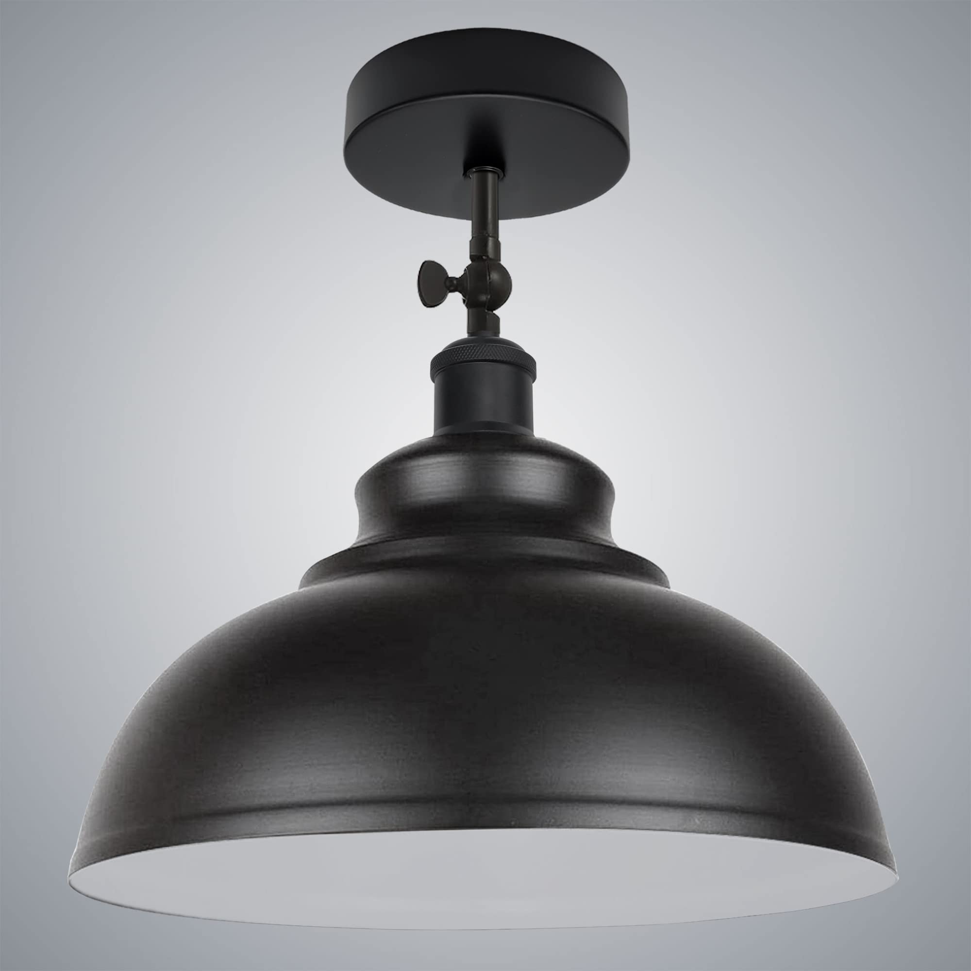 LEDSone Industrial Ceiling Flush Mount Light Fixture, Vintage Black with Bulb 180 Degree Adjustable E27 Base Socket Vintage Style Unique Shape Ceiling Mounted Light Fitting (Curvy)