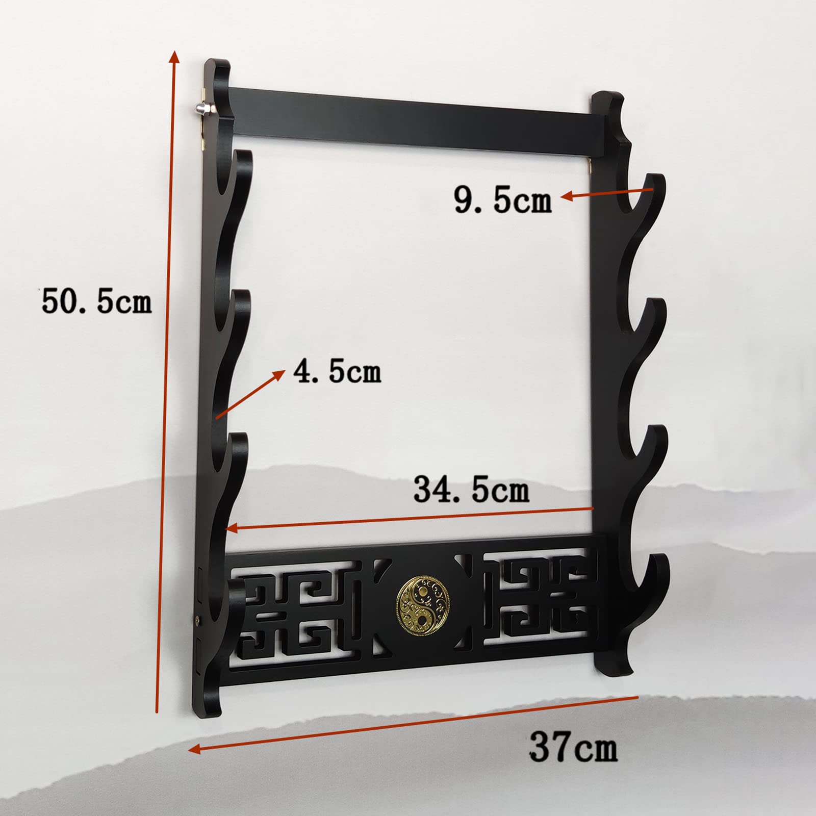Soporte para Espada,Estante de exhibición para Montaje en Pared,Soportes para Espada de Madera con decoración Hueca,Soporte para Espada Negra para Katana,bokken,Espada de Tai chi