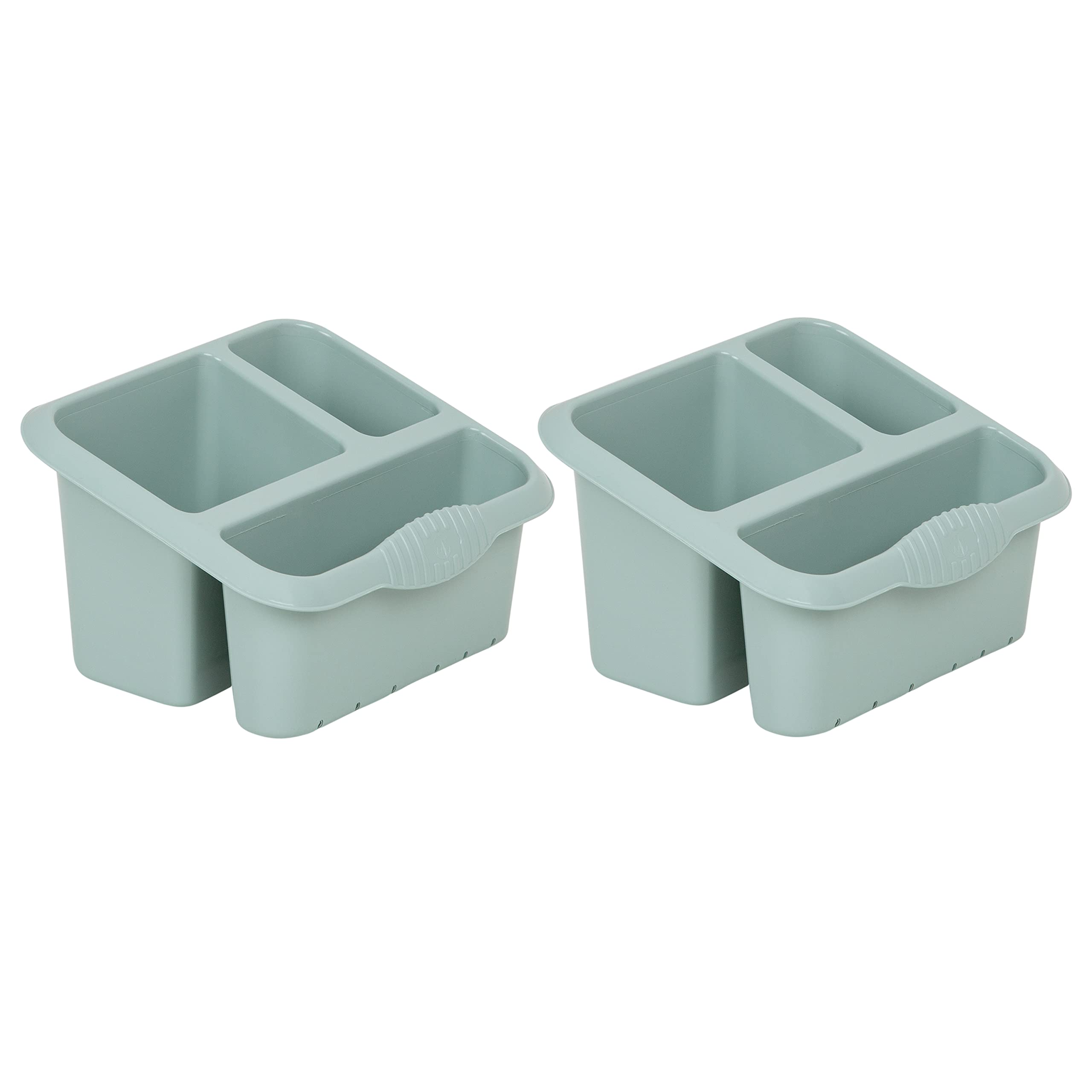 [Set of 2] - 3 Compartment High Grade Plastic Sink Tidy Cutlery Rack Drainer Caddy Holder For Knife Fork Spoon Utensil Drainer Kitchen Sponge Holder For Home - Silver Sage (Sink Tidy)