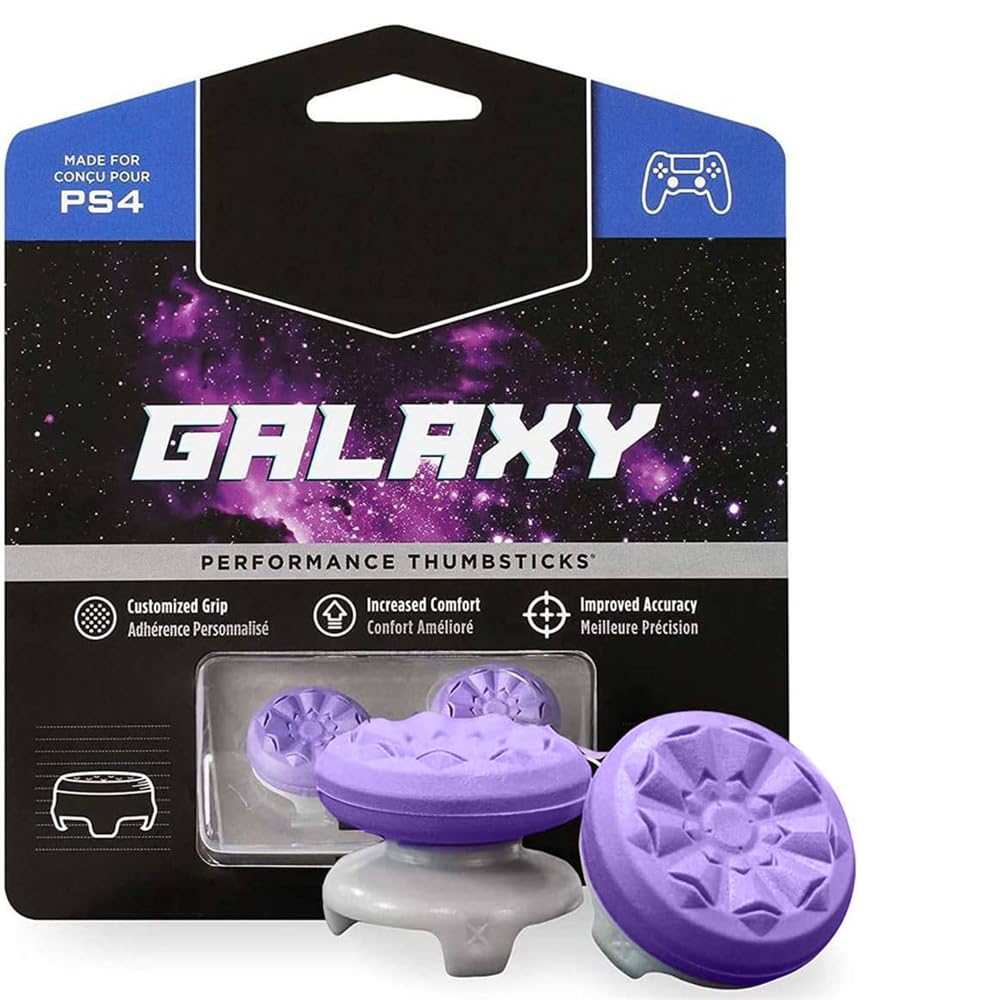 YARDHOBIFPS Freek Galaxy Purple for PlayStation 4 (PS4) and PlayStation 5 (PS5), Analog Stick Joystick Controller Performance Thumb Grips, Silicone Thumb Grip Caps (1 High-Rise, 1 Mid-Rise, Purple)
