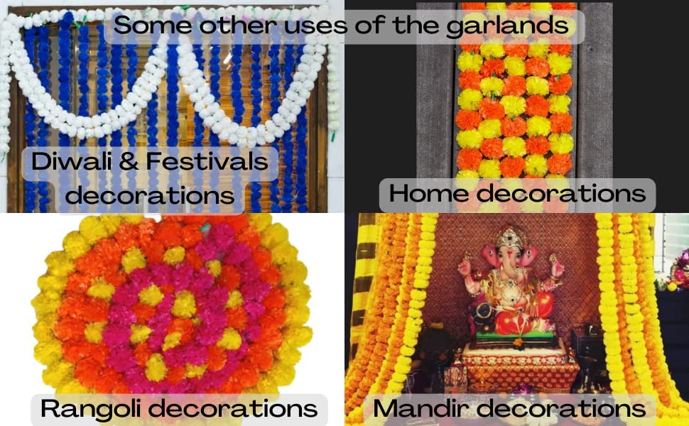 Image of Artificial Marigold Flowers | Genda Phool for Decoration | Genda Phool Mala | Marigold Garland (5 Pieces) (Green)