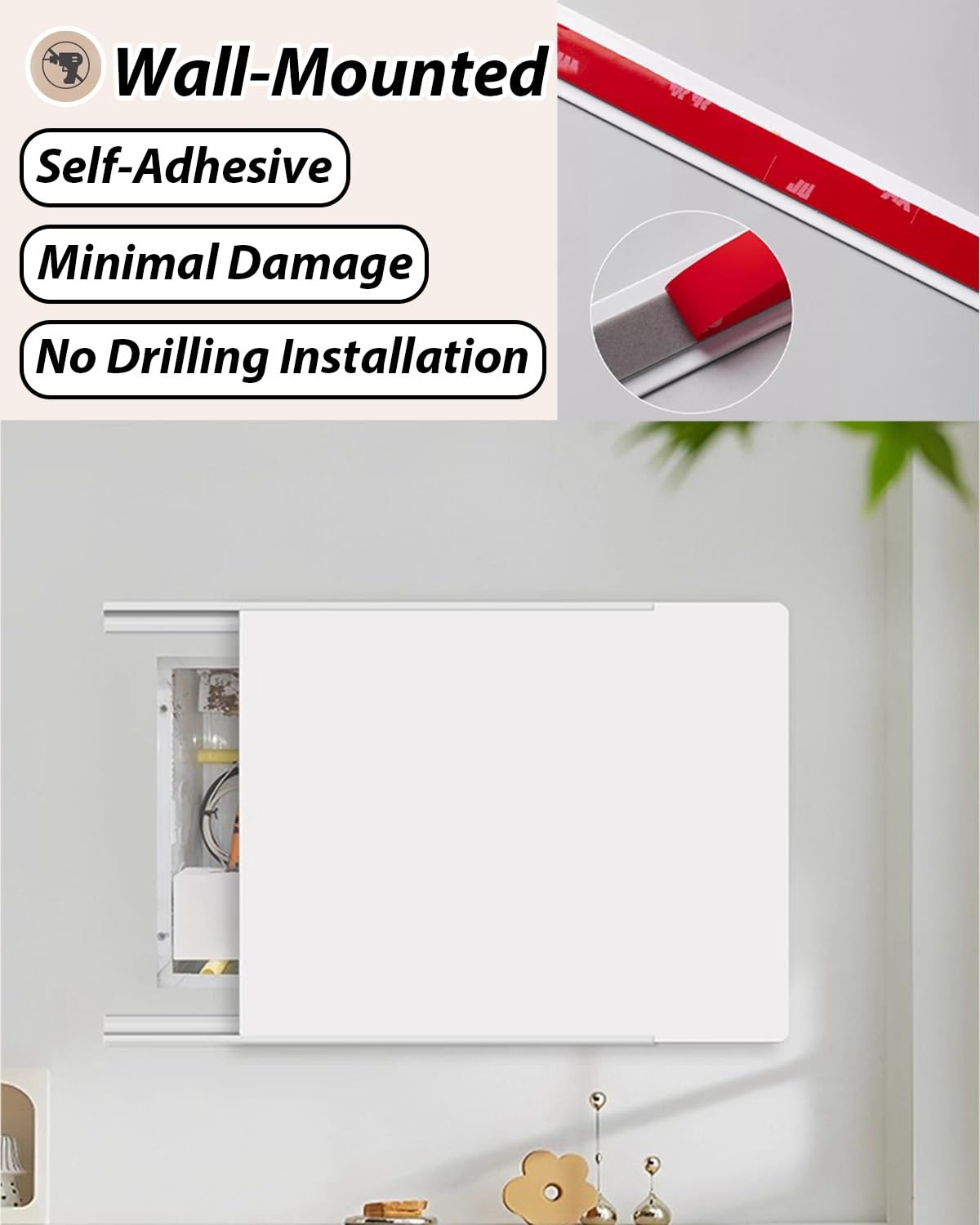 Vibeo Copri Quadro Elettrico Coperchio per Quadro Elettrico Extra Sottile Autoadesivo, Armadietto Scorrevole per Fusibili, Placca Decorativa per Scatola Interruttori(White,28x20in/70x50cm)