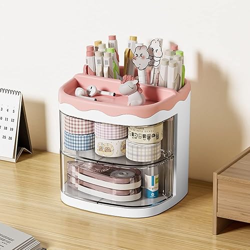 Portalápices, organizador de bolígrafos, soporte para lápices para escritorio, organizador de escritorio con cajón para la escuela, el hogar,