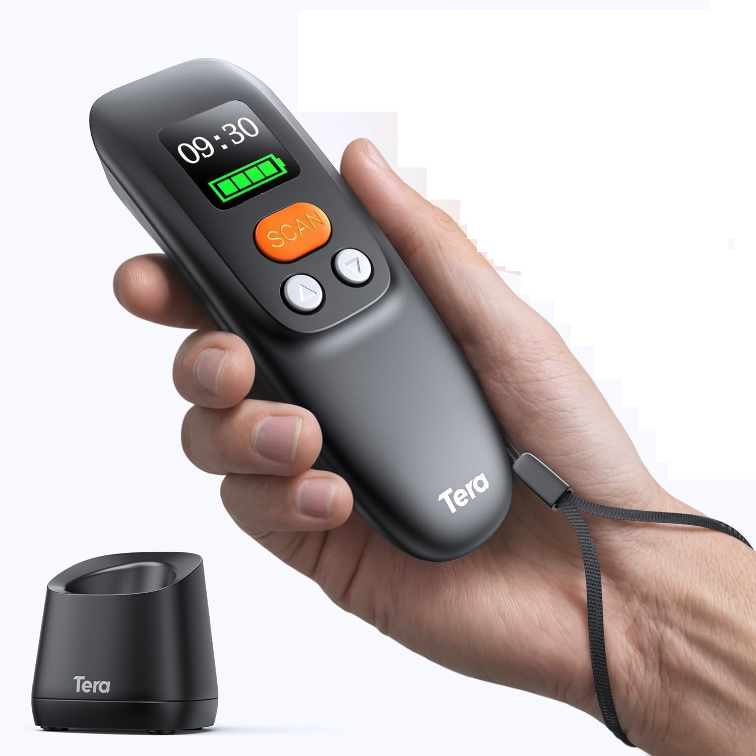 Tera バーコードスキャナー 小型 ワイヤレス Bluetooth 1.4インチ大画面液晶 1200mAhバッテリー 充電ドック 1D 2D QRコード 日本語コード 2.4G無線 USB有線 型番：HW0010-B