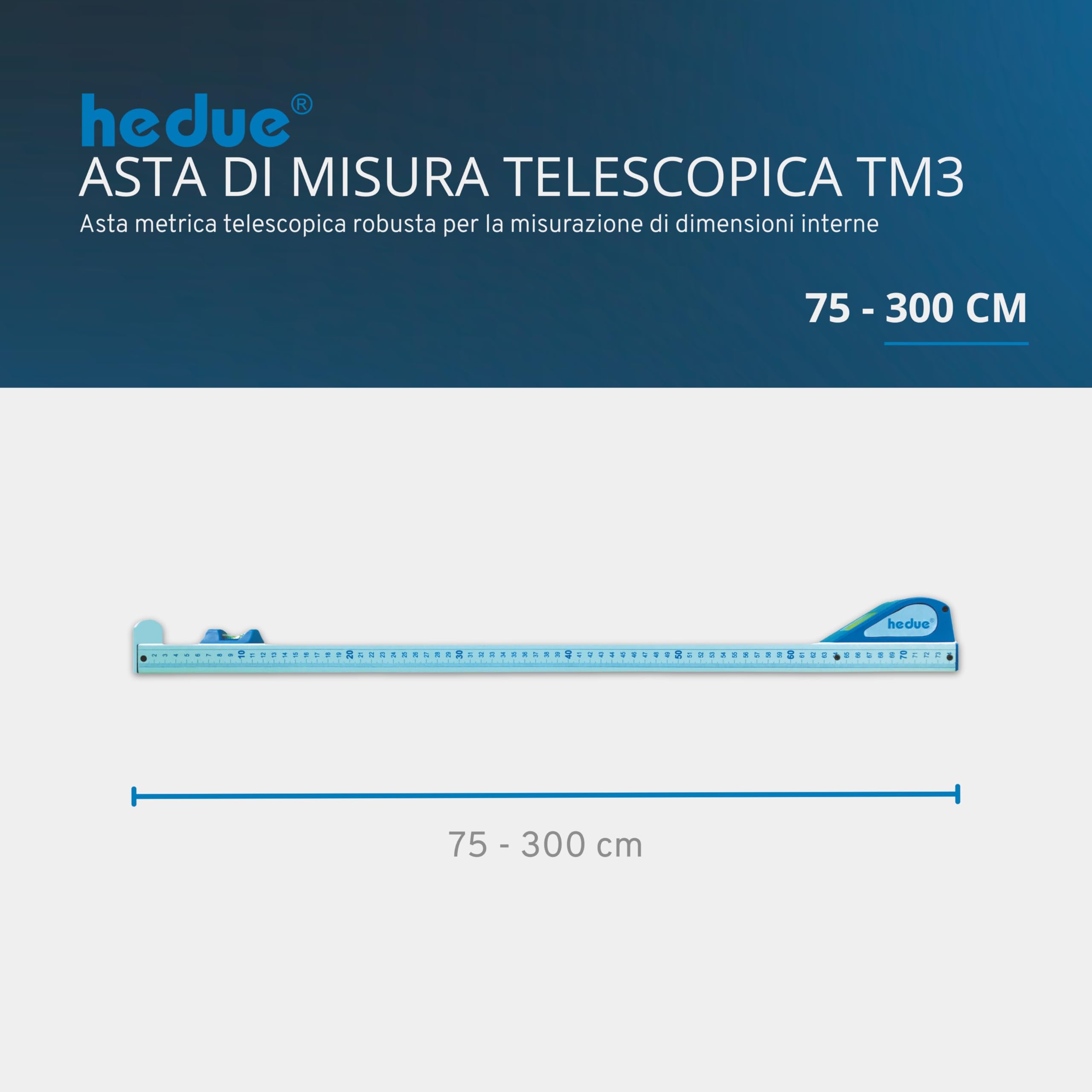 Asta di misura telescopica TM3 - Asta metrica telescopica robusta per la misurazione di dimensioni interne, 75-300 cm