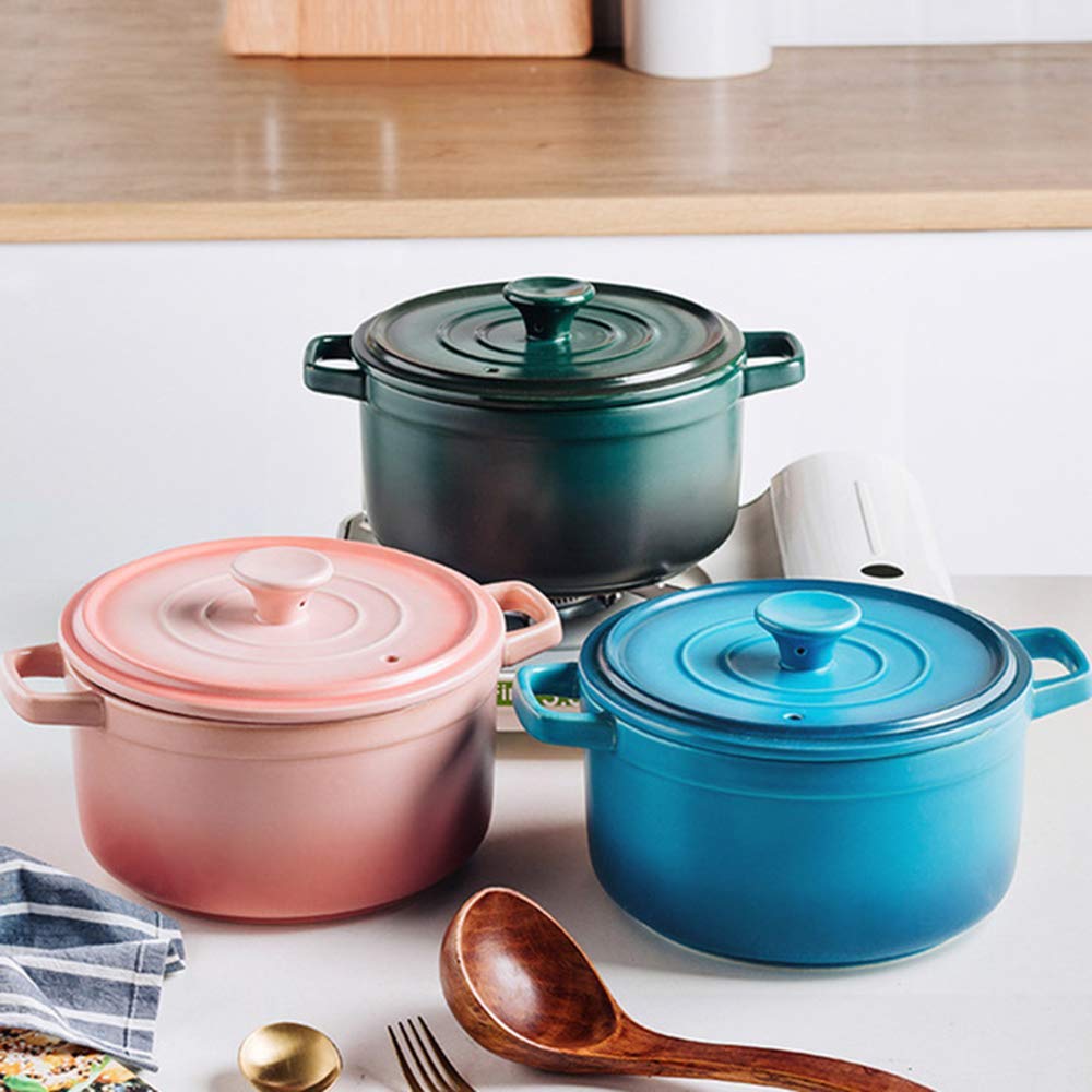 Olla cocinar, Cazuela cerámica, Cazuela Redonda con Tapa, Cocotte pequeña gres, Horno holandés, Olla guisar a Fuego Lento, Olla Resistente al Calor, Olla Barro Sopa, Cerámica
