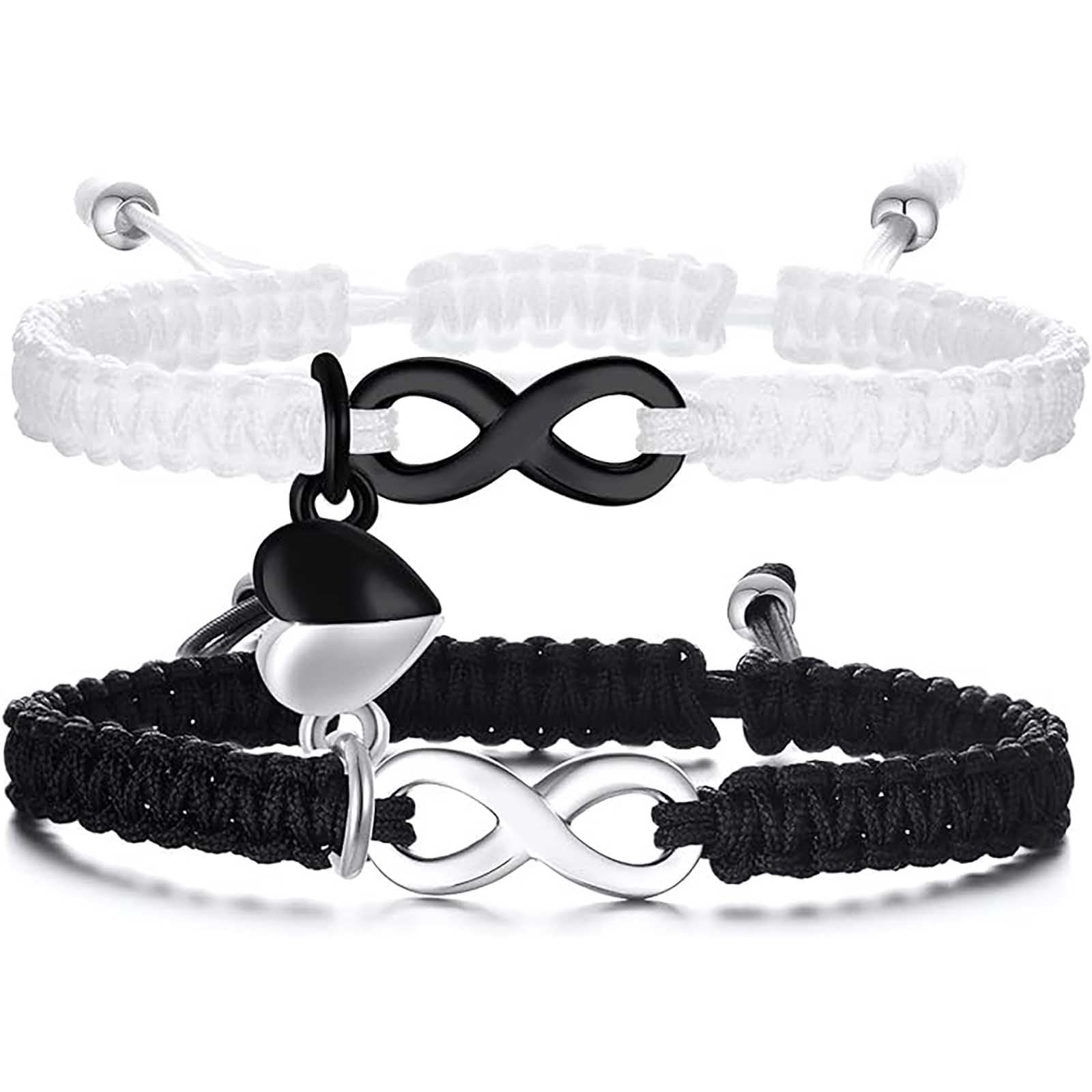 Personalized Braided Couple's Bracelet, Custom Name Engraved Bracelet, Couple's Relationship Bracelet for Men and Women (Black and White each)