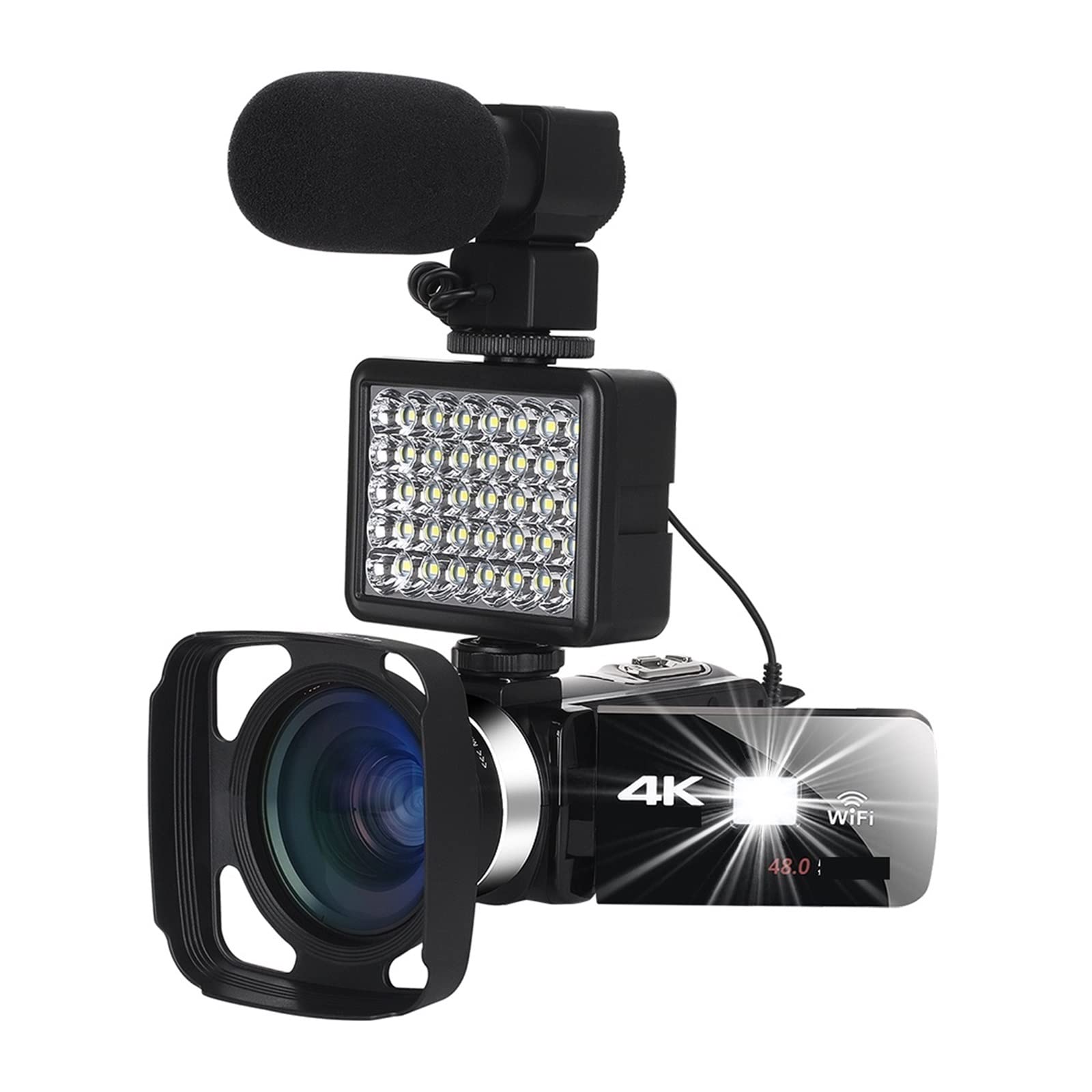 Cámara de vídeo Videocámara Videocámara 4K de Gran Angular, cámara vídeo Vlog visión Nocturna infrarroja for transmisión Movimiento Lento, Digital grabación en Bucle 18X(32G SD Card)