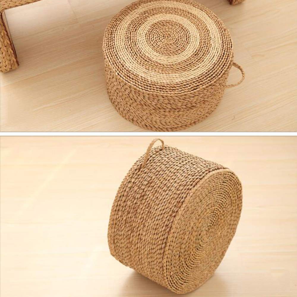 Pouf Rotondo in Paglia di Rattan Lavorato a Mano, Sgabello Intrecciato al 100% Fatto a Mano
