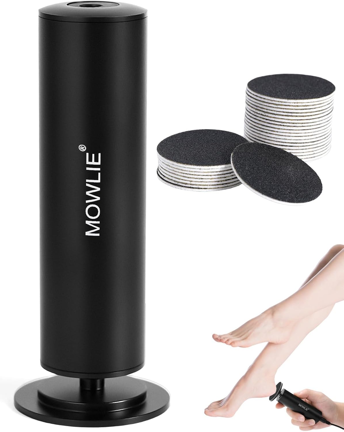 Electric Foot Callus Remover,MOWLIE Electric Foot Care Tools with Speed Controller and 60pcs Replacement Sandpaper Disk for Men Women Dead Dry Crack Skin Calluses (Black)