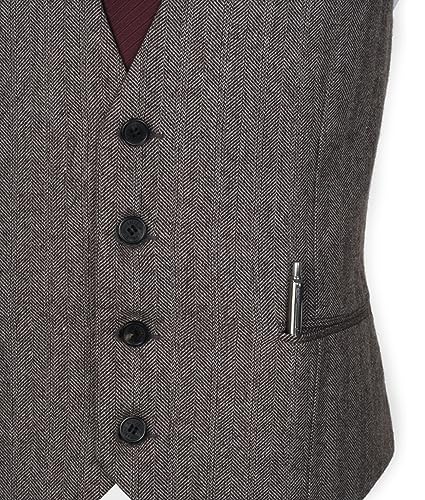 Ruth&Boaz 3Pockets 4Buttons Wool Herringbone Tweed Business Suit Vest4