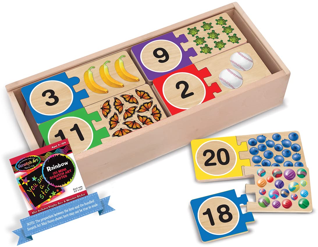 Melissa & Doug Self-Correcting 1-20: Number Puzzle Bundle with 1 Theme Compatible M&D Scratch Fun Mini-Pad (02542)