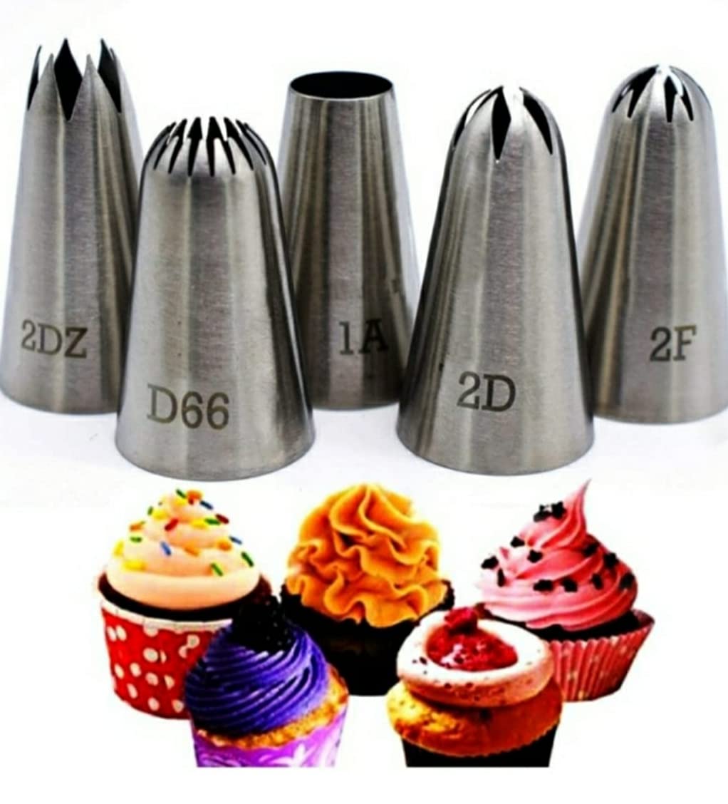 Bulky Buzz Pack of 5 (2D+1A+6B+1M+2F) Large Flower Piping Nozzles, Cake Decorating Icing Piping Tip (Stainless Steel)