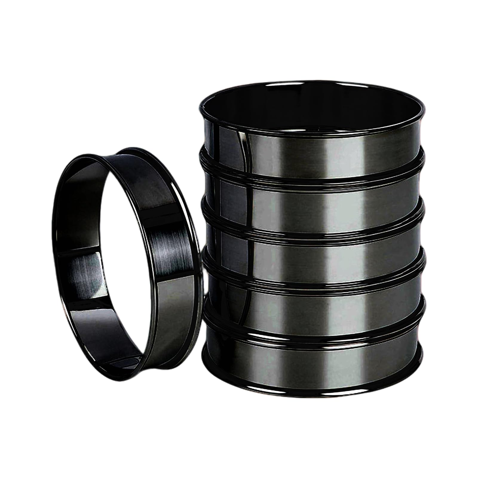 Crumpet Rings - Homiladi 6 Pcs Stainless Steel Non Stick 8.5cm Baking Moulds, Multi-Use Cake Ring & Pancake Mould for Muffins, Eggs, Pastry and Kitchen Cooking (Black)