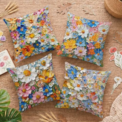 Housse de coussin 45x45cm lot de 4 en lin imperméable C-O34